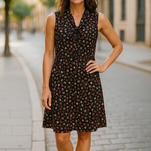 BCBG Max Azria XS Women’s Black Floral Dress – Sleeveless Dress with Ruffles